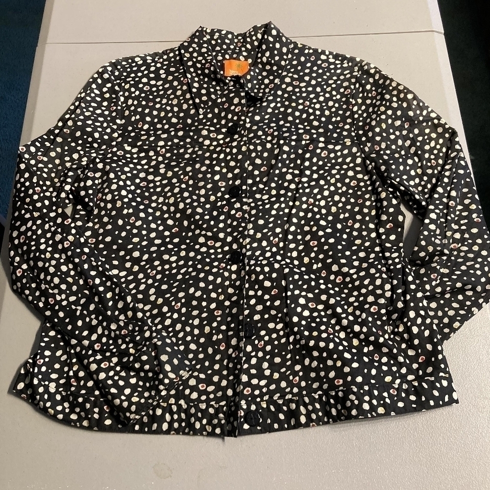 Hearts Of Palm Button-Up Shirt Jacket Shacket Women's Size 12 Black White EUC